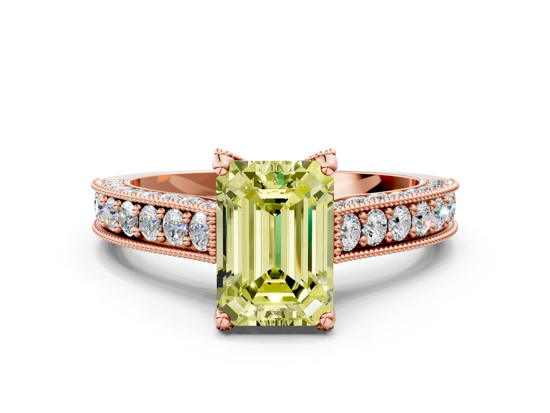 Rose gold Fancy Yellow Emerald  Cut Diamond Pave Band with Four-Prong Setting_20