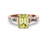 Rose gold Fancy Yellow Emerald  Cut Diamond Ring with Baguette Side Stones, Channel Set Band, and Four-Prong Setting_24