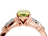 Rose gold Fancy Yellow Emerald  Cut Diamond Ring with Baguette Side Stones, Channel Set Band, and Four-Prong Setting_28
