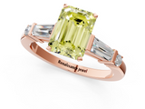 Rose gold Fancy Yellow Emerald  Cut Diamond Ring with Baguette Side Stones, Channel Set Band, and Four-Prong Setting_4