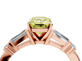 Rose gold Fancy Yellow Emerald  Cut Diamond Ring with Baguette Side Stones, Channel Set Band, and Four-Prong Setting_7