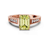 Rose gold Fancy Yellow Emerald Cut Diamond Ring with Milgrain Pavé Band and Four-Prong Setting_20
