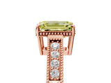Rose gold Fancy Yellow Emerald Cut Diamond Ring with Milgrain Pavé Band and Four-Prong Setting_25