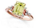 Rose gold Fancy Yellow Emerald Cut Diamond Ring with Side Stones and Four-Prong Setting_113