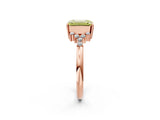 Rose gold Fancy Yellow Emerald Cut Diamond Ring with Side Stones and Four-Prong Setting_114