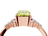Rose gold Fancy Yellow Emerald Cut Diamond Ring with Side Stones and Four-Prong Setting_116