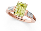 Rose gold Fancy Yellow Emerald  Cut Diamond Ring with Tapered Baguette Side Stones in Four-Prong Setting_4