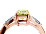 Rose gold Fancy Yellow Emerald  Cut Diamond Ring with Tapered Baguette Side Stones in Four-Prong Setting_7