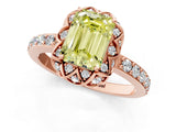 Rose gold Fancy Yellow Emerald Cut Diamond Scalloped Halo Engagement Ring with Round Shared Prong Band_13