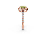 Rose gold Fancy Yellow Emerald Cut Diamond Scalloped Halo Engagement Ring with Round Shared Prong Band_14