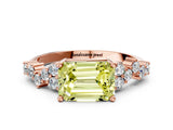 Rose gold Fancy Yellow Emerald Cut Diamond Scattered Round Accent Ring with Prong Setting_12