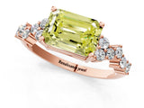 Rose gold Fancy Yellow Emerald Cut Diamond Scattered Round Accent Ring with Prong Setting_13
