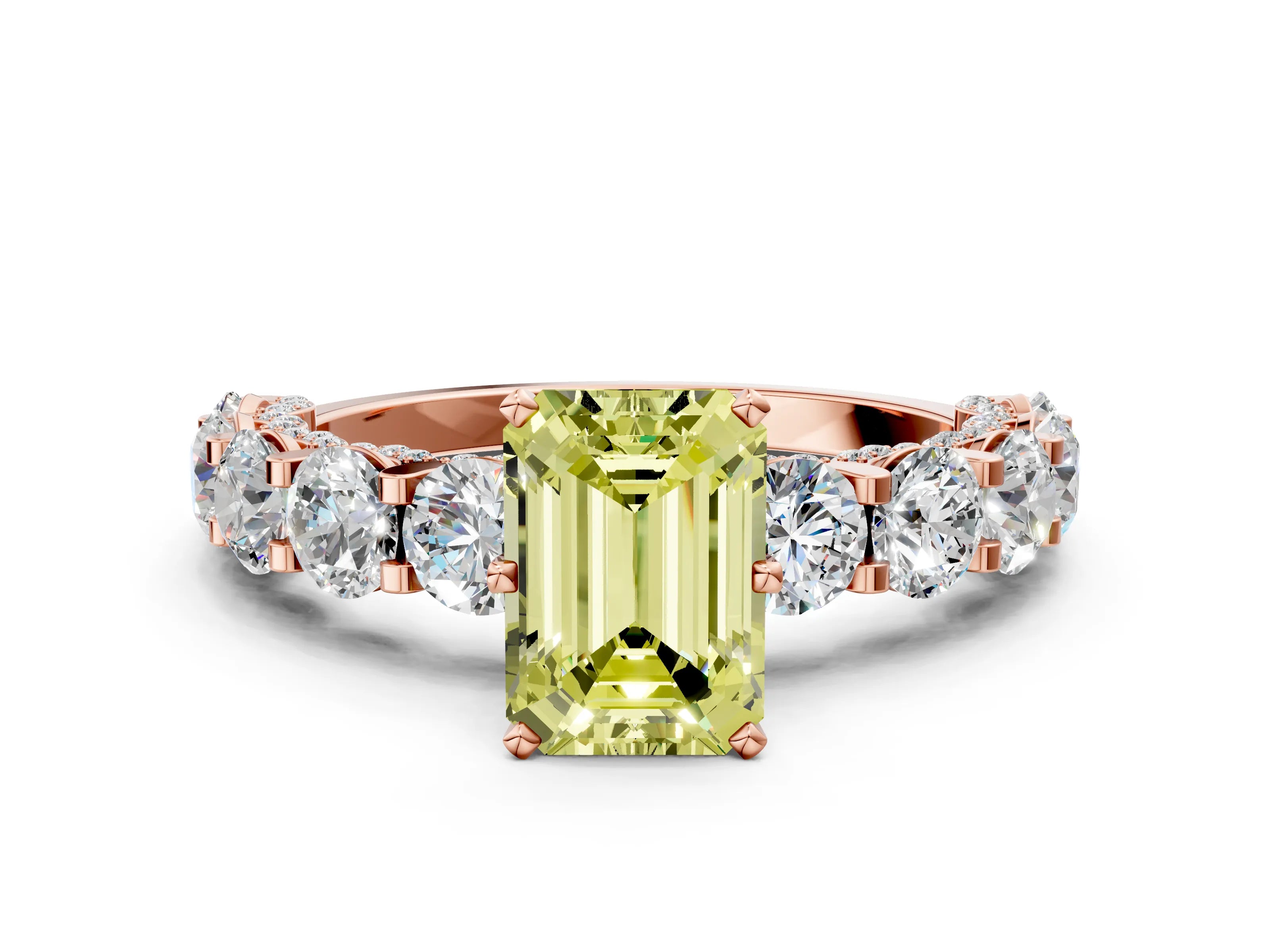 Rose gold Fancy Yellow Emerald Cut Diamond Side Stone Engagement Ring with Four-Prong Setting_36