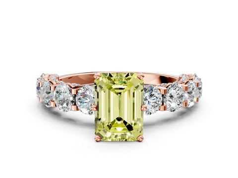 Rose gold Fancy Yellow Emerald Cut Diamond Side Stone Engagement Ring with Four-Prong Setting_36