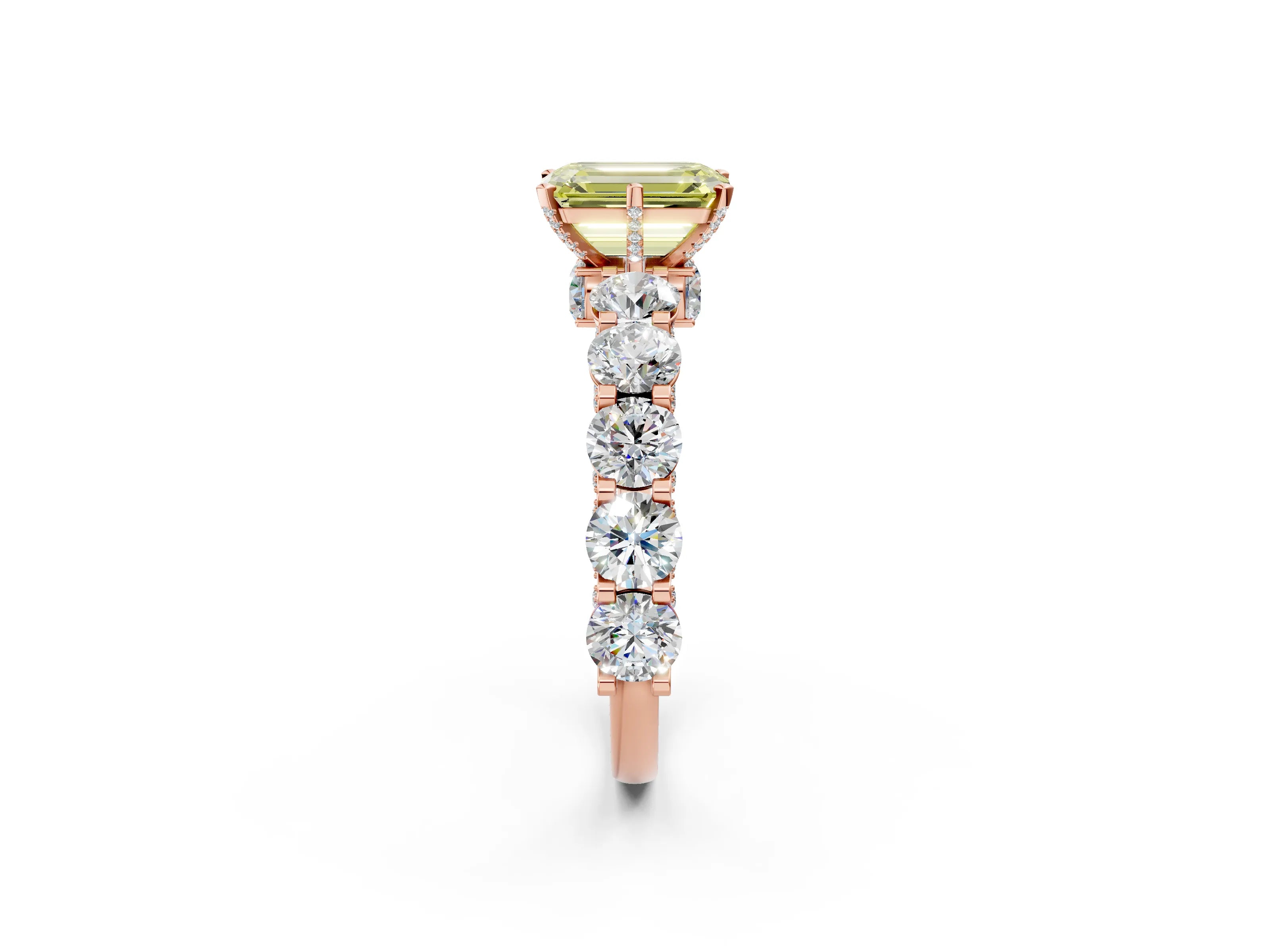 Rose gold Fancy Yellow Emerald Cut Diamond Side Stone Engagement Ring with Four-Prong Setting_38