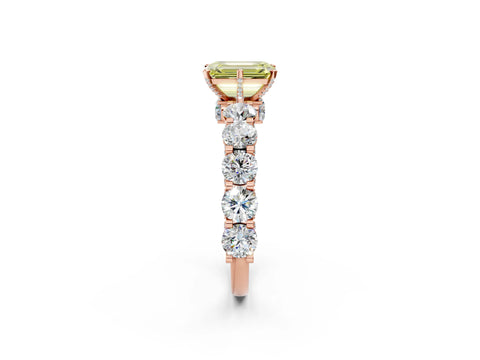 Rose gold Fancy Yellow Emerald Cut Diamond Side Stone Engagement Ring with Four-Prong Setting_38