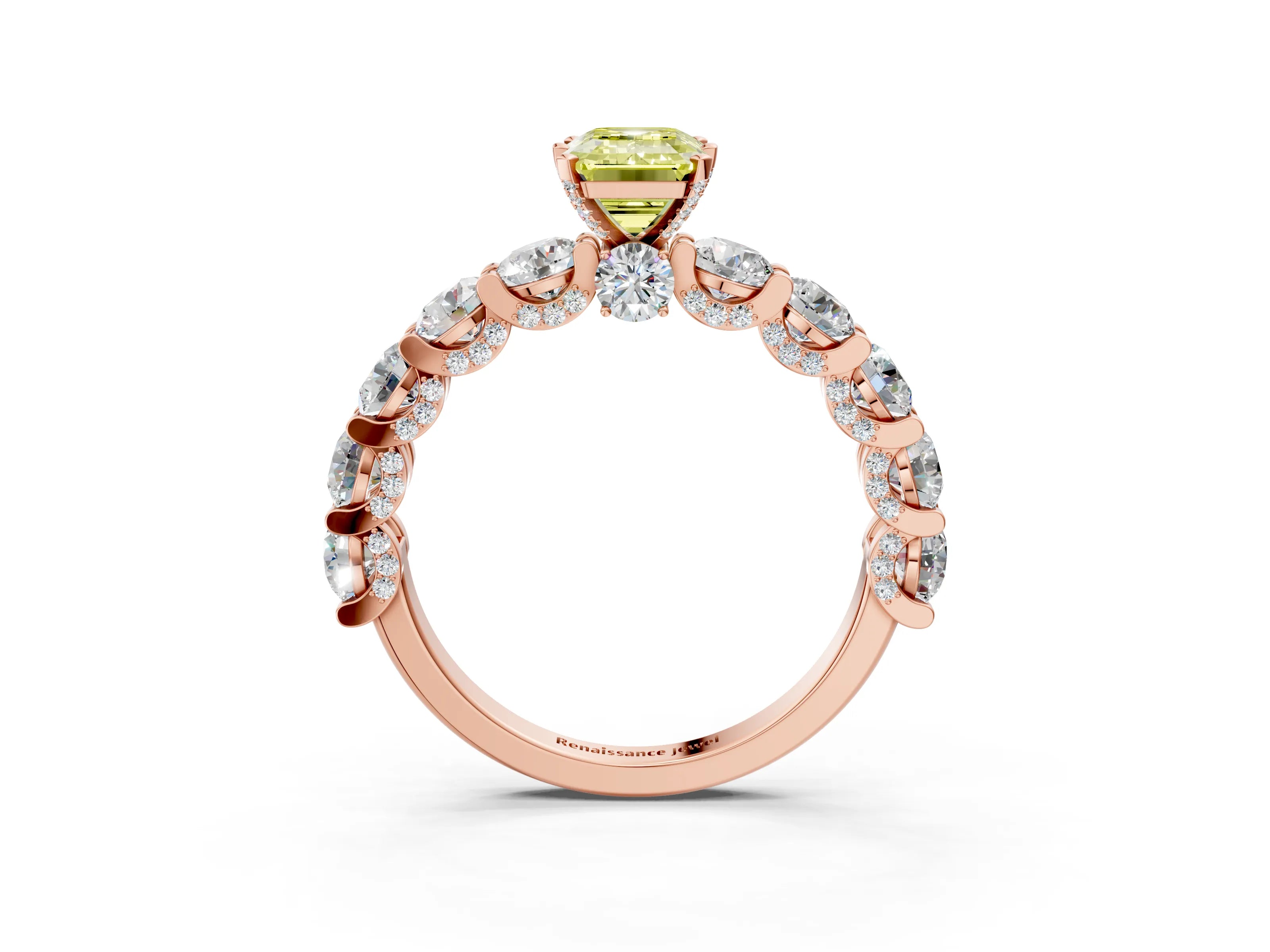 Rose gold Fancy Yellow Emerald Cut Diamond Side Stone Engagement Ring with Four-Prong Setting_39