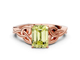 Rose gold Fancy Yellow Emerald Cut Diamond Solitaire Celtic Knot Ring with Four-Prong Setting_59