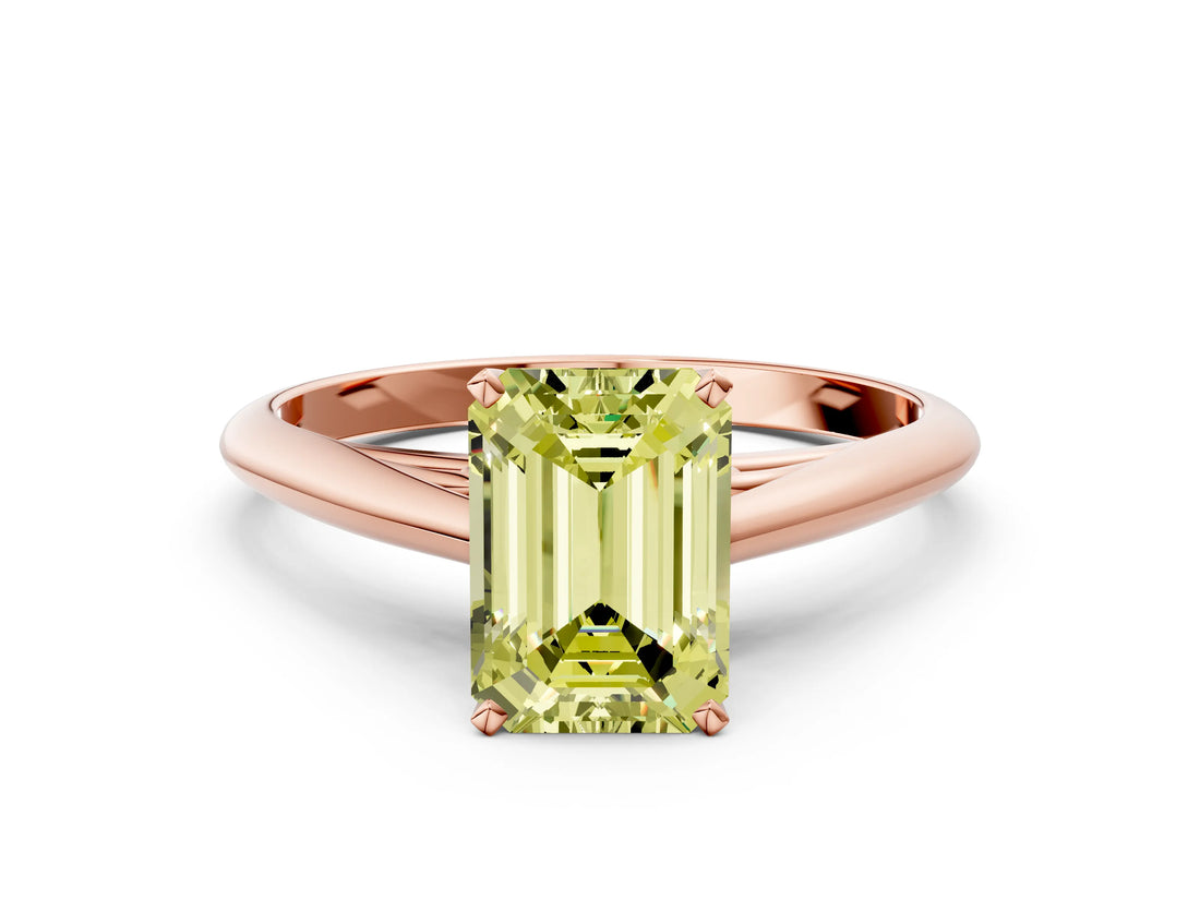 Rose gold Fancy Yellow Emerald Cut Diamond Solitaire Engagement Ring with Cathedral Setting and Four-Prong Mount_78