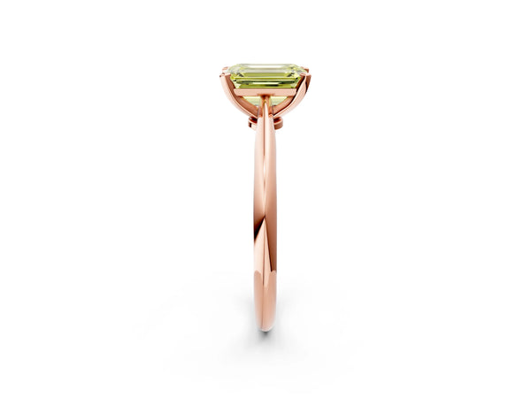 Rose gold Fancy Yellow Emerald Cut Diamond Solitaire Engagement Ring with Classic Band and Four-Prong Setting