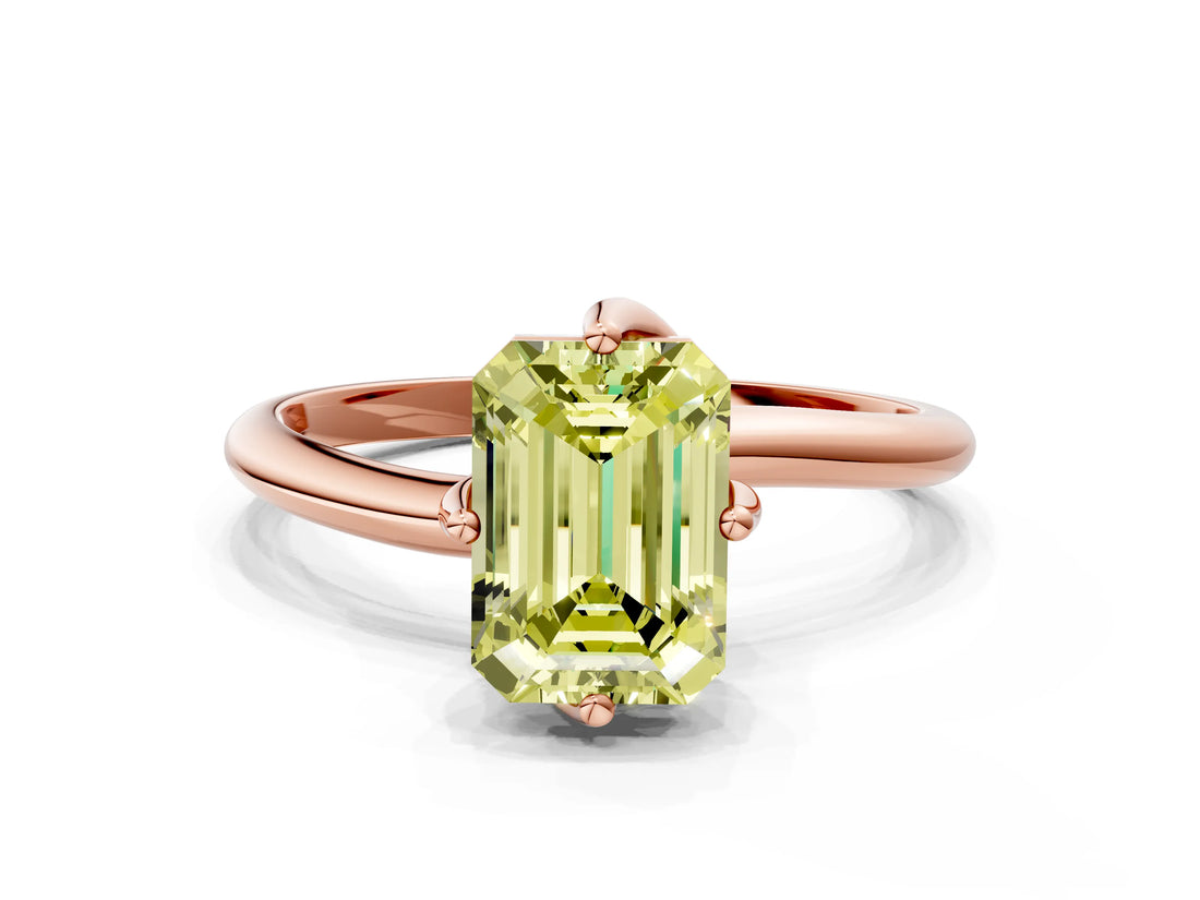 Rose gold Fancy Yellow Emerald Cut Diamond Solitaire Engagement Ring with Four-Prong Setting and Classic Band_19