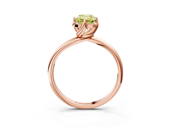 Rose Gold Emerald Cut Bypass Solitaire Engagement Ring Setting for Fancy Yellow Center