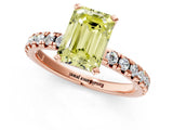 Rose gold Fancy Yellow Emerald Cut Diamond Solitaire Pavé Engagement Ring with Round Band and Prong Setting_68