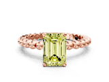 Rose gold Fancy Yellow Emerald Cut Diamond Solitaire Ring with Beaded Band and Prong Setting_305