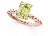 Rose gold Fancy Yellow Emerald Cut Diamond Solitaire Ring with Beaded Band and Prong Setting_306