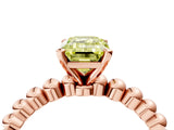 Rose gold Fancy Yellow Emerald Cut Diamond Solitaire Ring with Beaded Band and Prong Setting_309