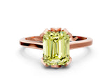 Rose gold Fancy Yellow Emerald Cut Diamond Solitaire Ring with Flower Prong Setting and Classic Band_36
