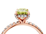 Rose gold Fancy Yellow Emerald Cut Diamond Solitaire Ring with Four-Prong Setting and Pavé Band_7