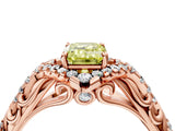 Rose gold Fancy Yellow Emerald Cut Diamond Solitaire Ring with Hidden Halo and Pavé Band_31