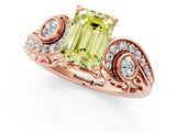 Rose gold Fancy Yellow Emerald Cut Diamond Solitaire Ring with Milgrain Pavé Band and Four-Prong Setting_172