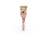 Rose gold Fancy Yellow Emerald Cut Diamond Solitaire Ring with Milgrain Pavé Band and Four-Prong Setting_173