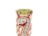 Rose gold Fancy Yellow Emerald Cut Diamond Solitaire Ring with Milgrain Pavé Band and Four-Prong Setting_176