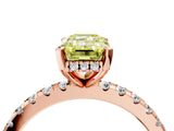 Rose gold Fancy Yellow Emerald Cut Diamond Solitaire Ring with Pavé Band and Four-Prong Setting_48