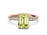 Rose gold Fancy Yellow Emerald Cut Diamond Solitaire Ring with Pavé Band and Hidden Halo_20