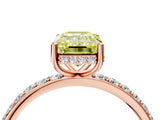 Rose gold Fancy Yellow Emerald Cut Diamond Solitaire Ring with Pavé Band and Hidden Halo_24