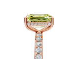 Rose gold Fancy Yellow Emerald Cut Diamond Solitaire Ring with Pavé Band and Hidden Halo_25