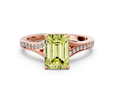 Rose gold Fancy Yellow Emerald Cut Diamond Solitaire Ring with Pavé Band and Prong Setting_12
