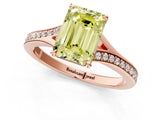 Rose gold Fancy Yellow Emerald Cut Diamond Solitaire Ring with Pavé Band and Prong Setting_13