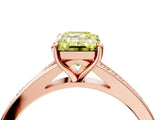 Rose gold Fancy Yellow Emerald Cut Diamond Solitaire Ring with Pavé Band and Prong Setting_16