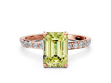 Rose gold Fancy Yellow Emerald Cut Diamond Solitaire Ring with Pave Band and Four Prong Setting_87