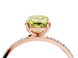 Rose gold Fancy Yellow Emerald Cut Diamond Solitaire Ring with Pave Band and Four Prong Setting_91