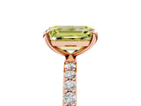 Rose gold Fancy Yellow Emerald Cut Diamond Solitaire Ring with Pave Band and Four Prong Setting_92
