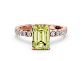 Rose gold Fancy Yellow Emerald Cut Diamond Solitaire Ring with Round  Pavé Band and Four-Prong Setting_36