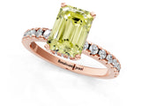 Rose gold Fancy Yellow Emerald Cut Diamond Solitaire Ring with Round  Pavé Band and Four-Prong Setting_37