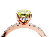 Rose gold Fancy Yellow Emerald Cut Diamond Solitaire Ring with Round  Pavé Band and Four-Prong Setting_40