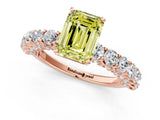 Rose gold Fancy Yellow Emerald Cut Diamond Solitaire Ring with Shared Prong Pavé Band and Four-Prong Setting_59